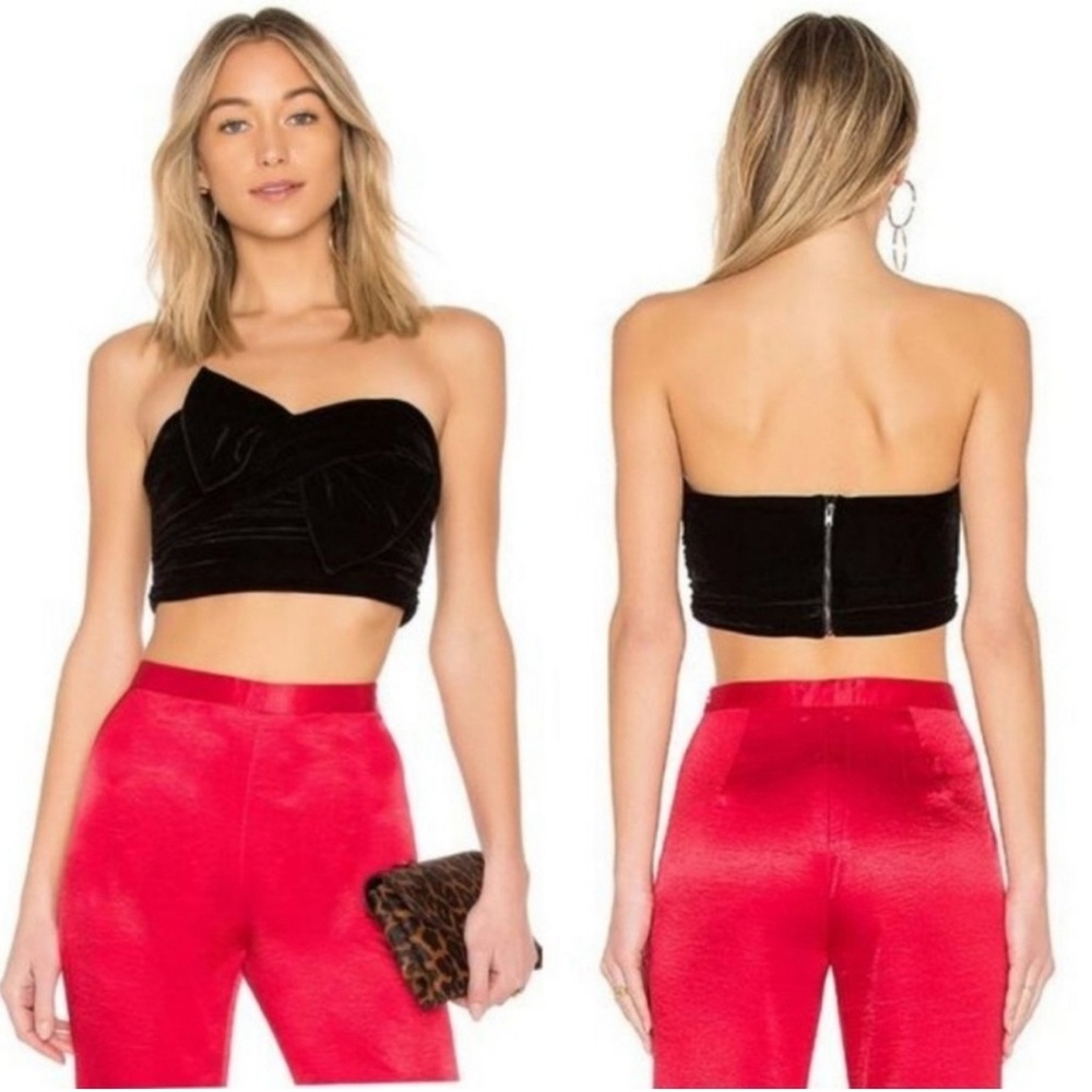 Lovers + Friends Black Strapless Velvet Crop Top